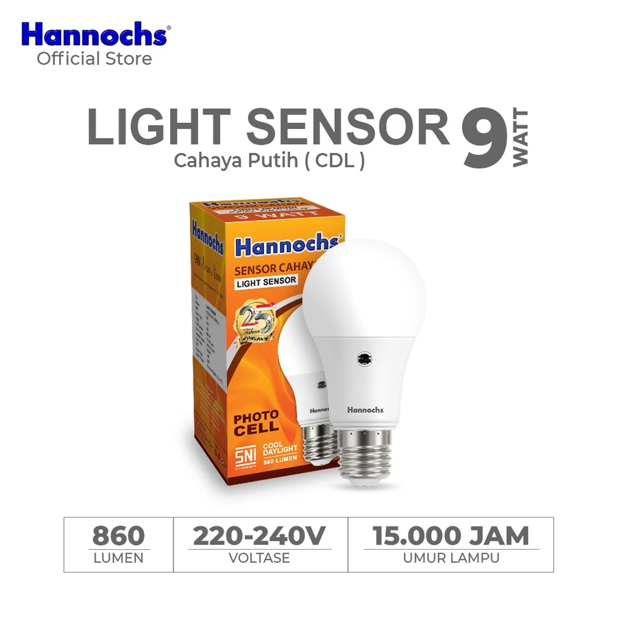 Lampu LED Sensor Hannochs 9W 11W Bohlam Otomatis Nyala Mati Sendiri Putih