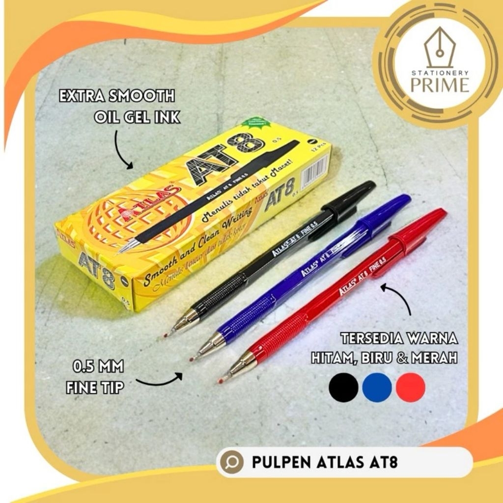 

Pulpen ATLAS AT8 Hitam Biru Merah (Isi 12 pcs)