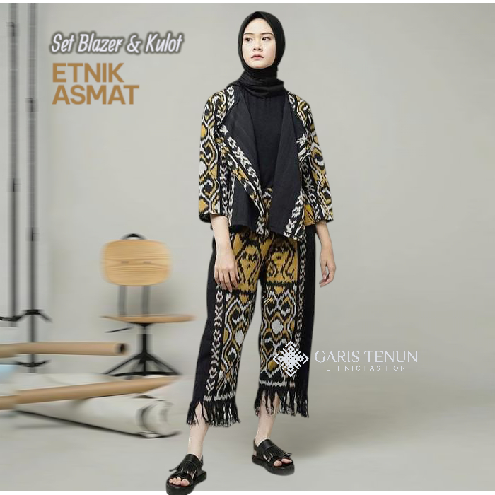 Set Blazer Dan Celana Kulot Tenun Etnik Wanita Terbaru