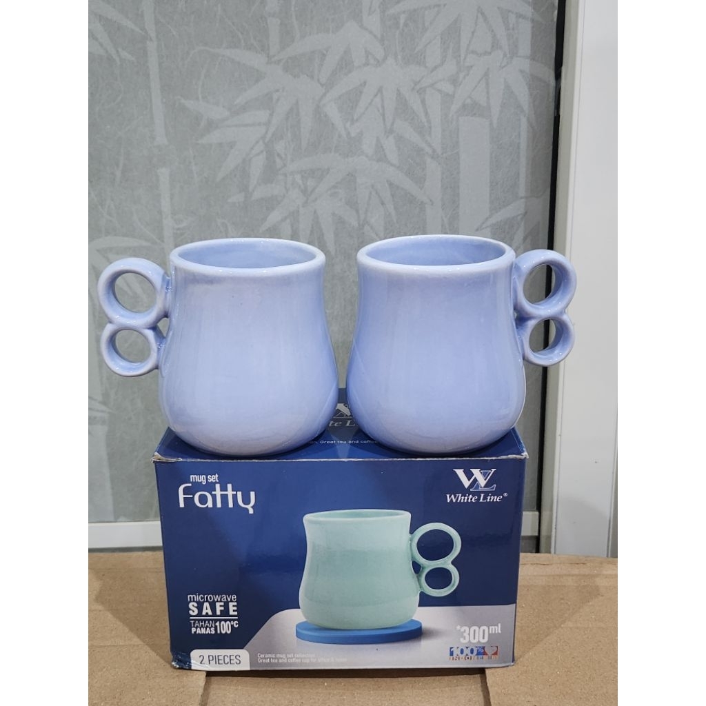Satu Set Mug Fatty Gelas Gembul Keramik Cantik Set Kado isi 2
