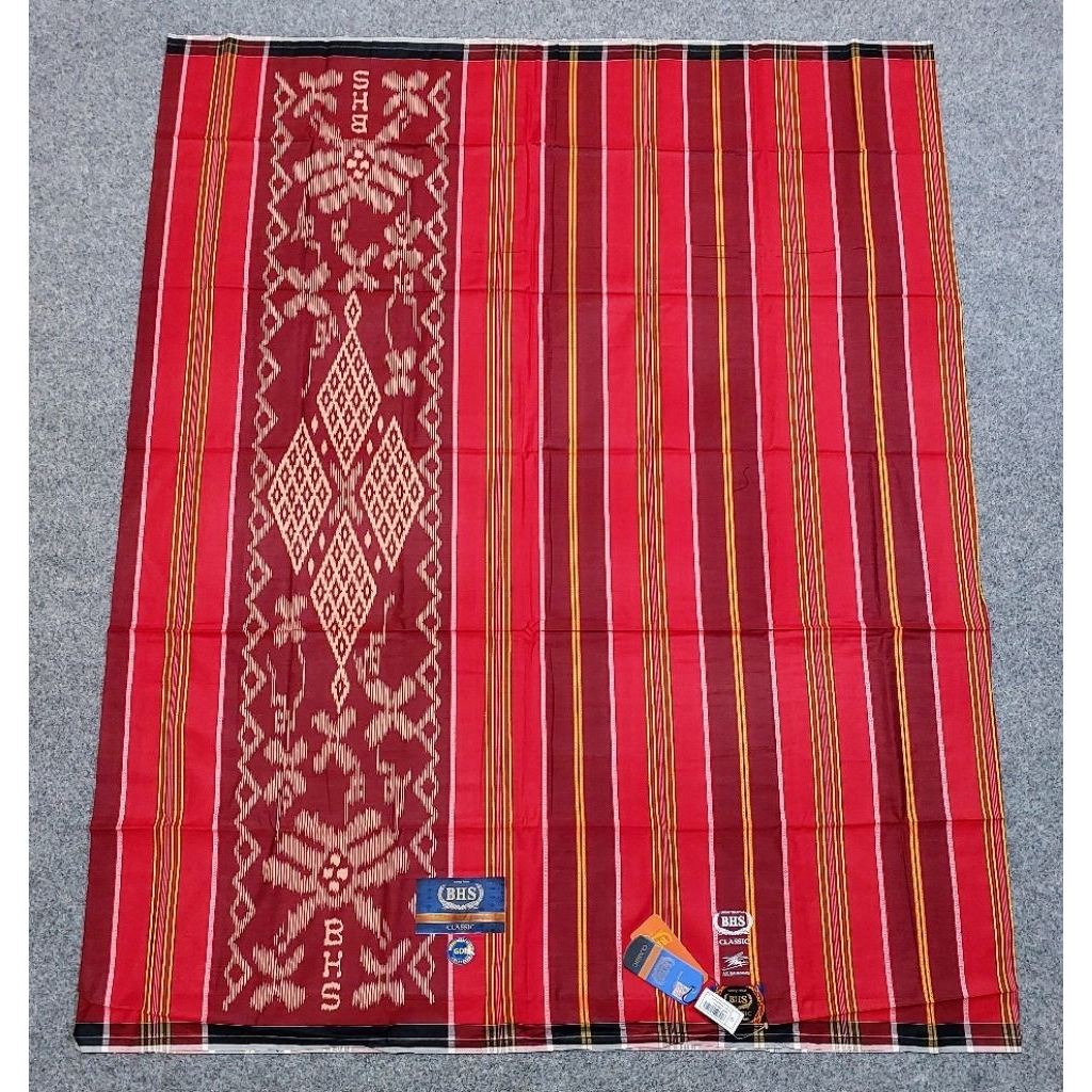 Sarung BHS Classic GDE Gold (Gambiran Dobby Es Lilin) Original Lawasan TTD Warna Merah Tua