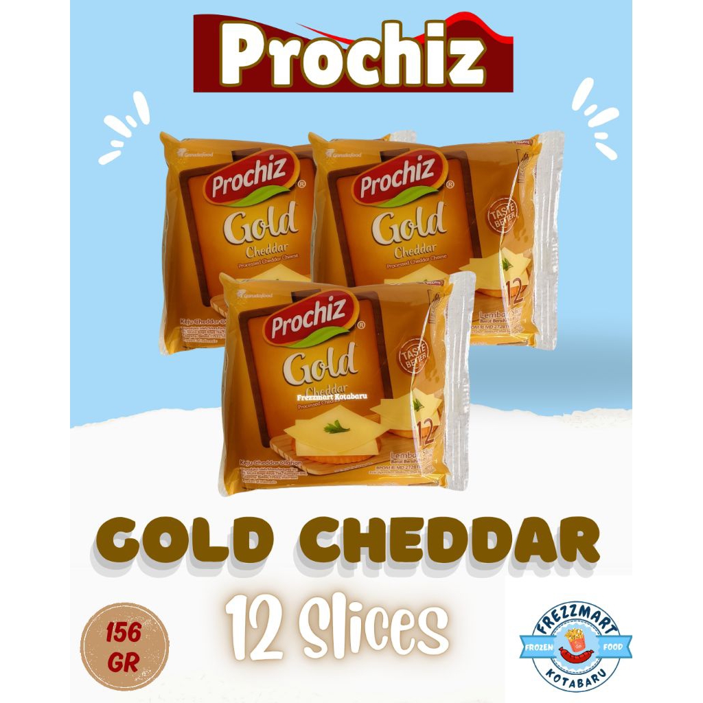 

Prochiz Gold Cheddar Cheese Keju Lembaran 12 Slices 156 GR Frezzmart Kotabaru