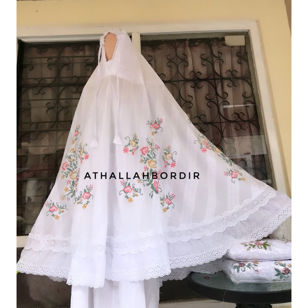 mukena bordir strimin katun paris