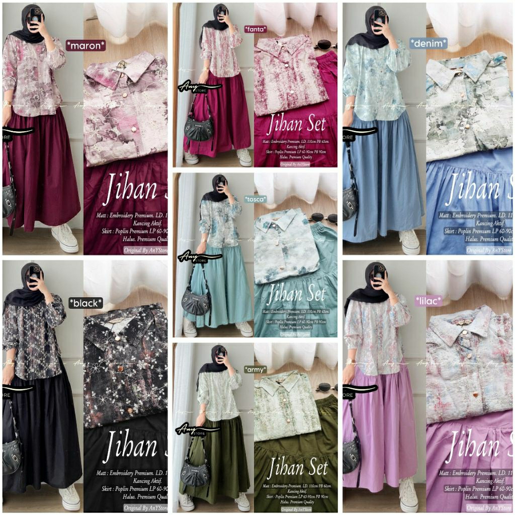 FREE GIFT NEW JIHAN SET BLOUSE + ROK PANJANG ORI BY ANY STORE REALPICT EMBROIDERRY KATUN PREMIUM