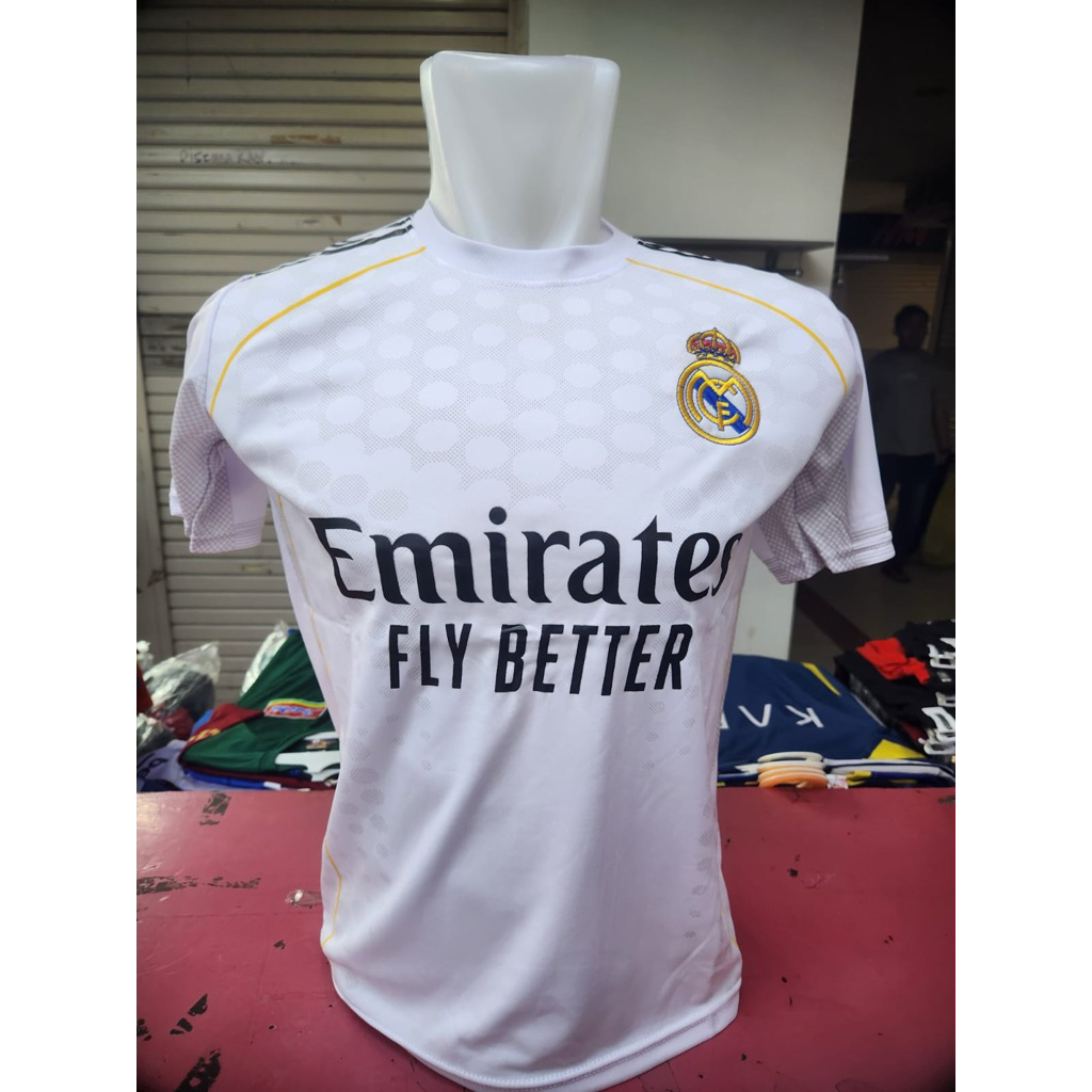 Baju Bola Jersey Futsal Pria Dewasa Sablon Murah Lokal Club Maadrit Putih stripe emas
