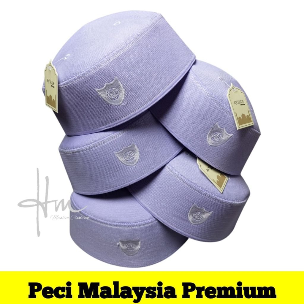 Peci Malaysia An Nuur Kopiah Songkok Logo Putih Motif Polos Haji Bahan Tebal
