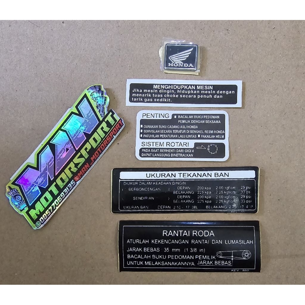 stiker honda supra x 125/125D/125R penting dasbor stiker ukuran tekanan ban rantai roda