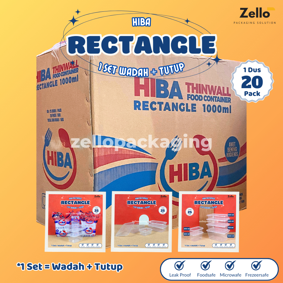 [DUS] Thinwall HIBA Rectangle 200 300 500 650 750 1000 ml Kotak Plastik Persegi Panjang Food Grade