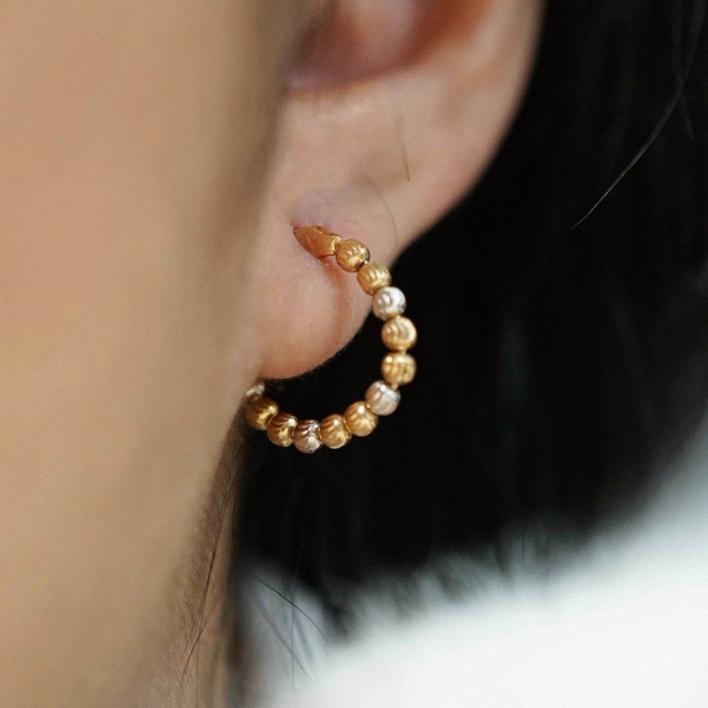 Anting Emas Bola Tricolor Mewah Terbaru Anting Klip Mata Emas Asli Kadar 700