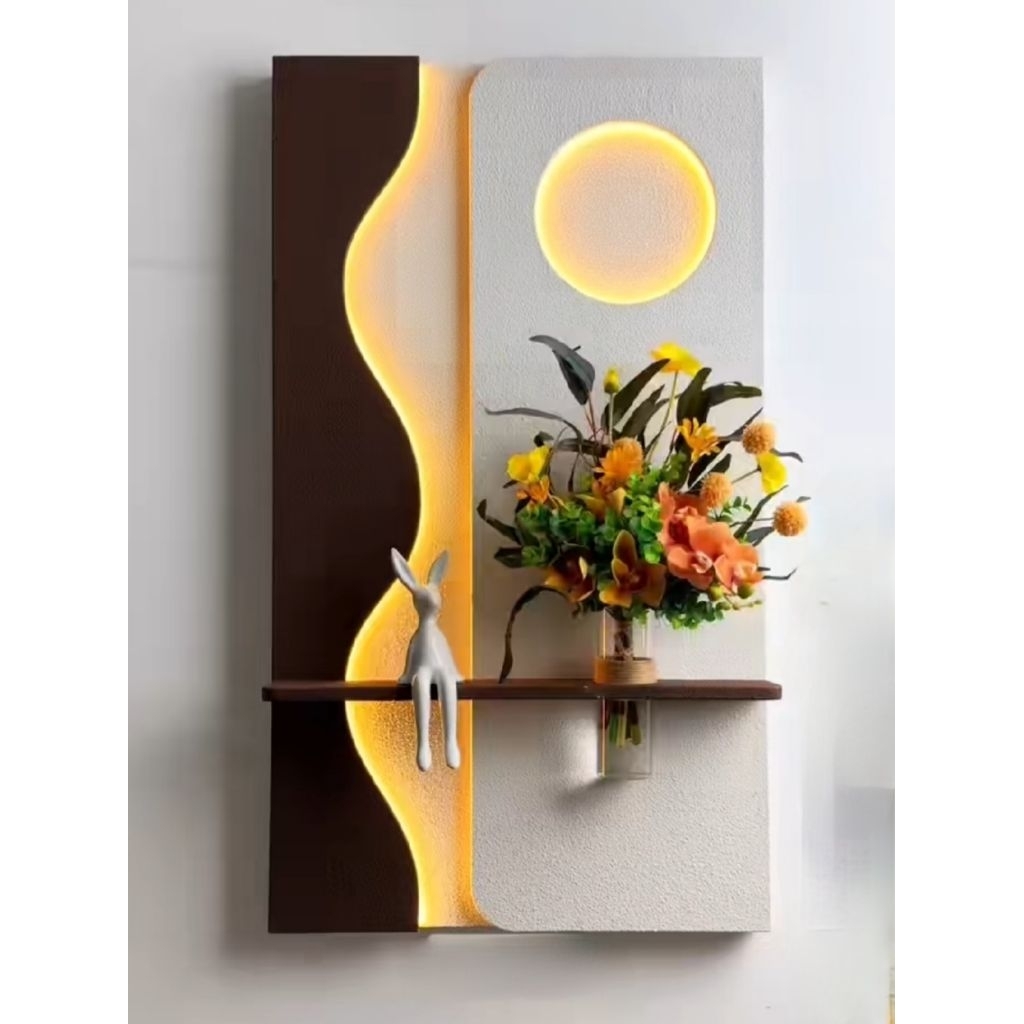 Hiasan dinding Aestetik nyala led RGB ambalan vas bunga modern