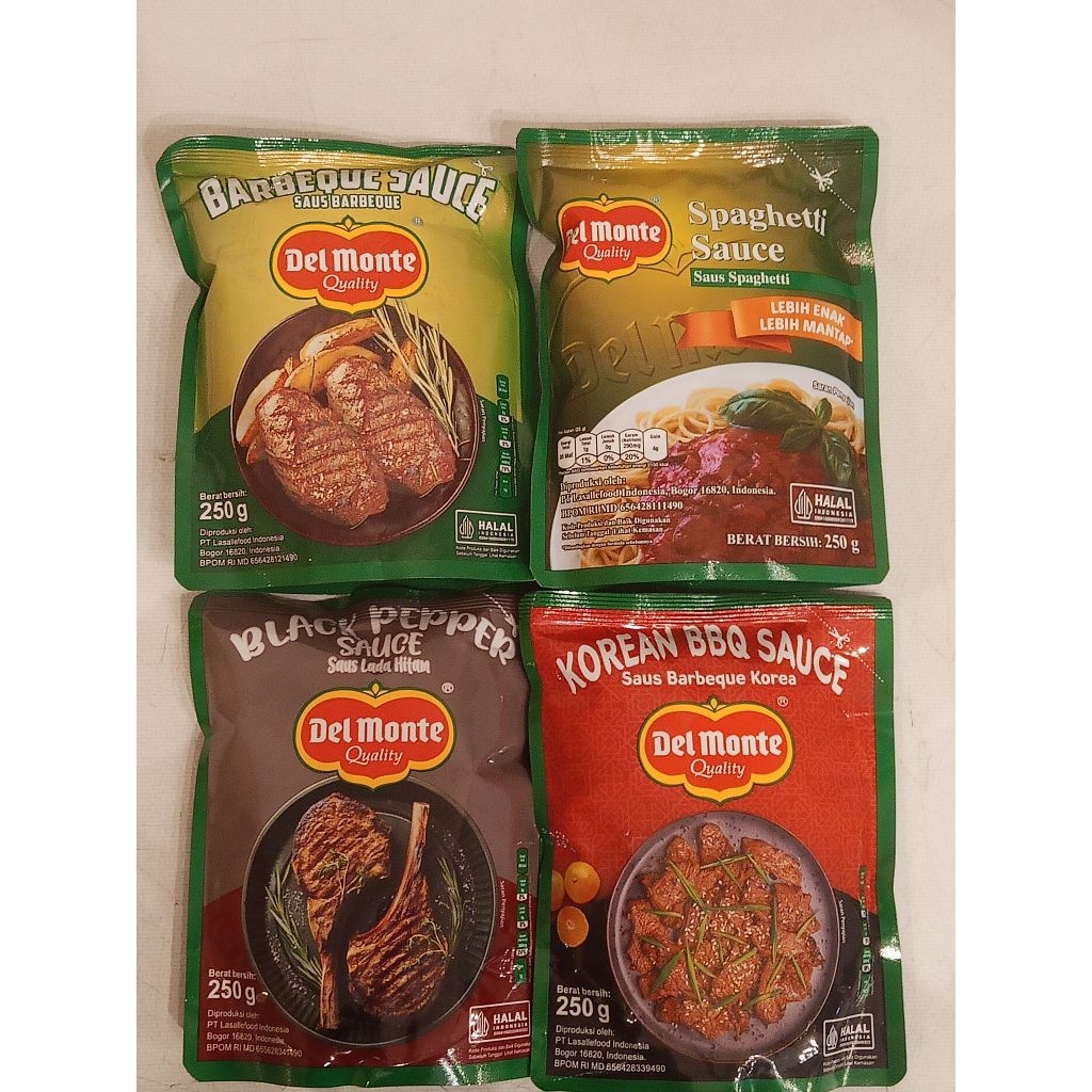 

DEL MONTE SPAGHETTI SAUCE /BARBEQUE SAUCE /BLACK PEPPER 250G/KOREAN BBQ SAUCE 250 G EXP TERUPDATE