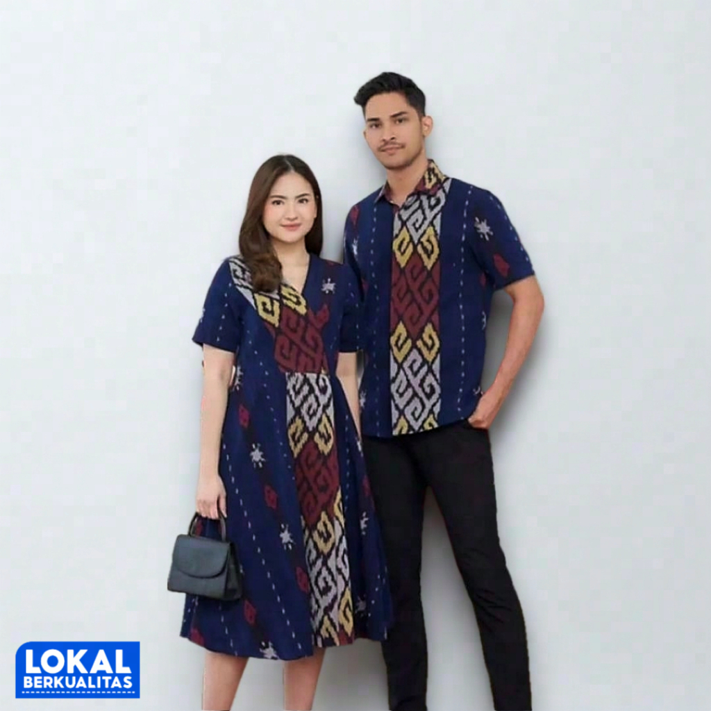 SET COUPLE TENUN ETNIK HANDMADE WARNA BIRU TUA – BAJU PASANGAN FASHION PRIA DAN DRESS WANITA CANTIK 
