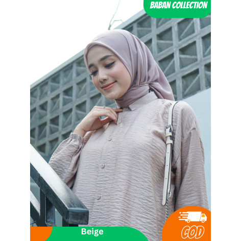 Baban Collection Beige Gamis Lengan Panjang Jumbo Big Size LD 120 PB 140 Kekinian