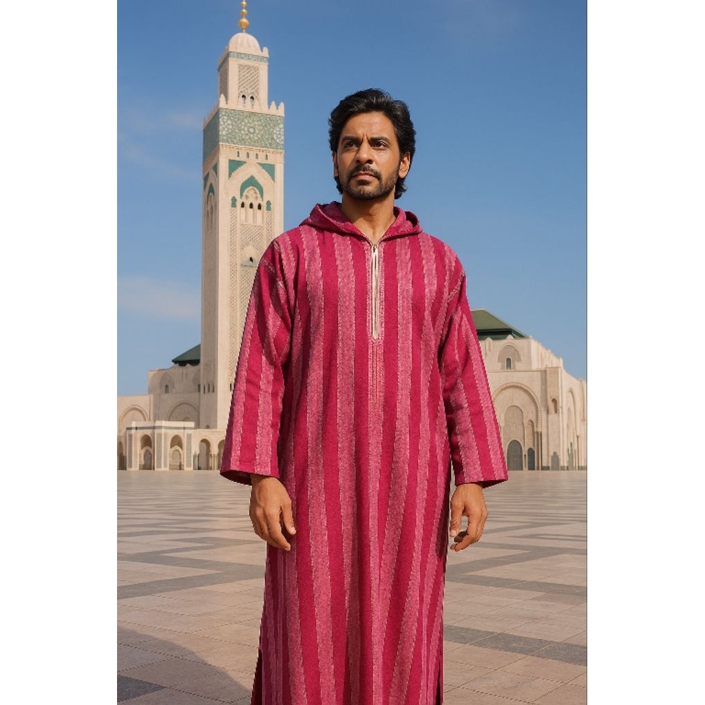 Djellaba.id Gamis Umroh Baju Muslim Jubah Sholat Hoodie Jalabah Kapucong Maroko Pria Cotton Salur Ma