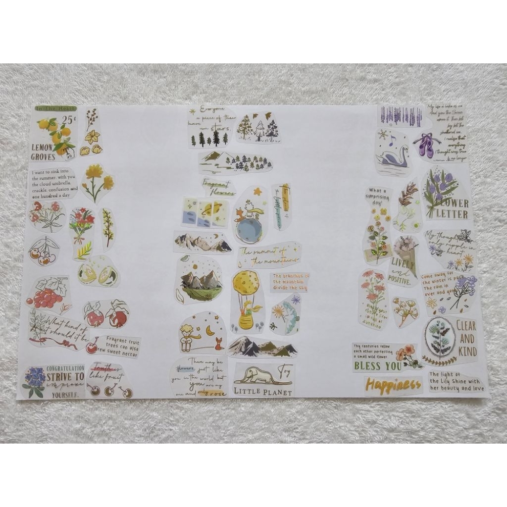 

(Baca Deskripsi) Le Petit Prince Ballet Fruit Flower Quotes Transparent Sticker Flakes