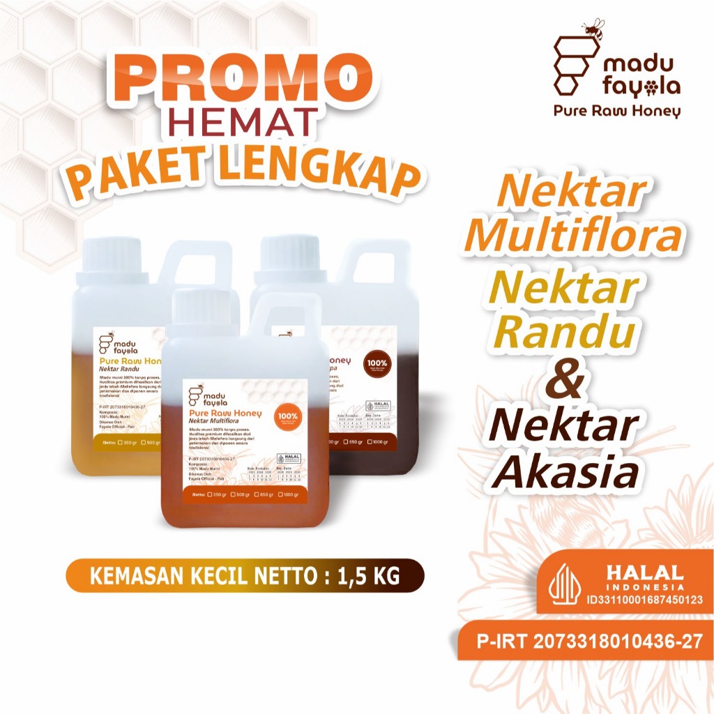 

PROMO HEMAT | PAKET LENGKAP | MADU FAYOLA RANDU, MULTIFLORA DAN AKASIA 500GRAM