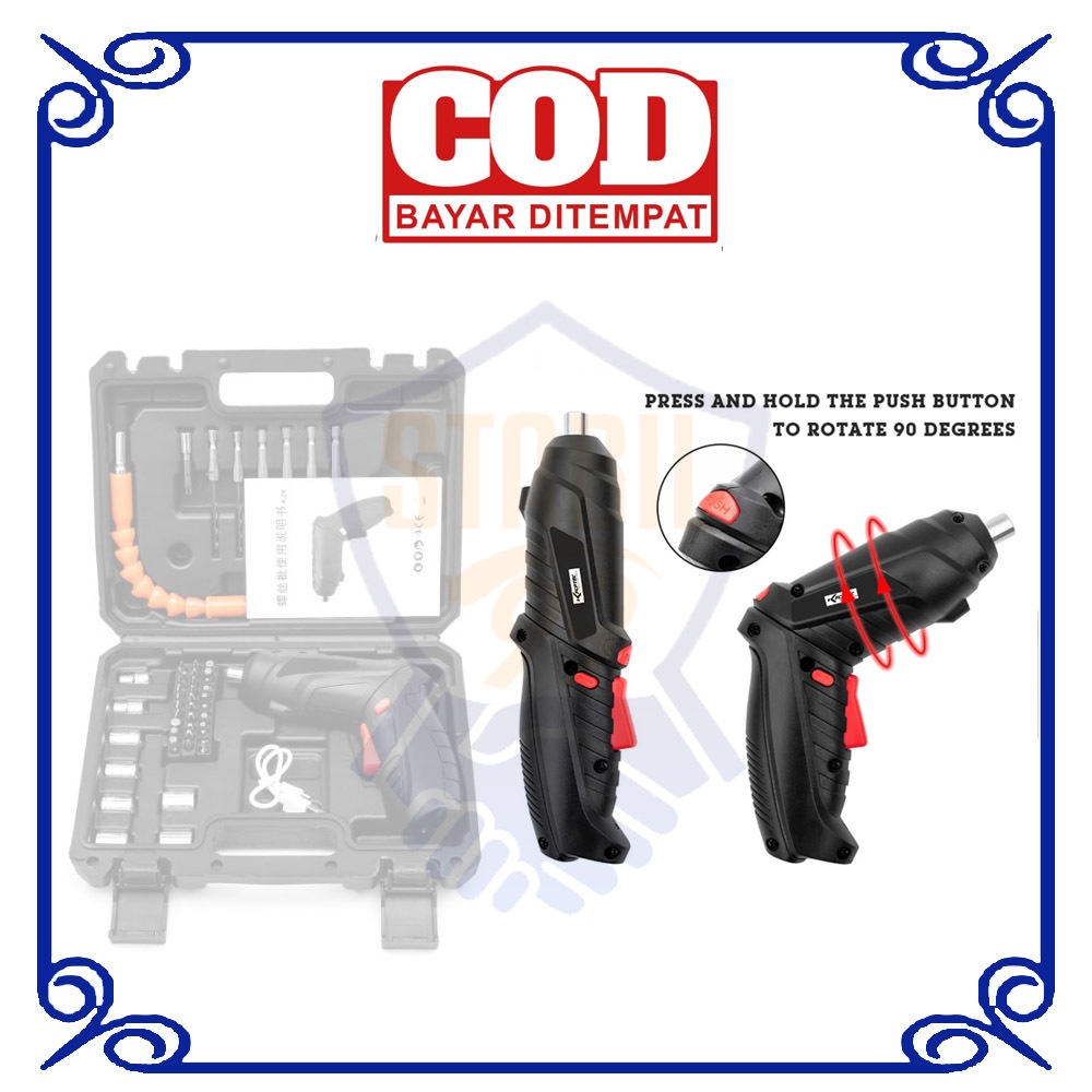 Mesin Bor Kayu / Obeng Casan Tanpa Kabel Cordless Drill Mini Batre Portable Komplit Box Lengkap