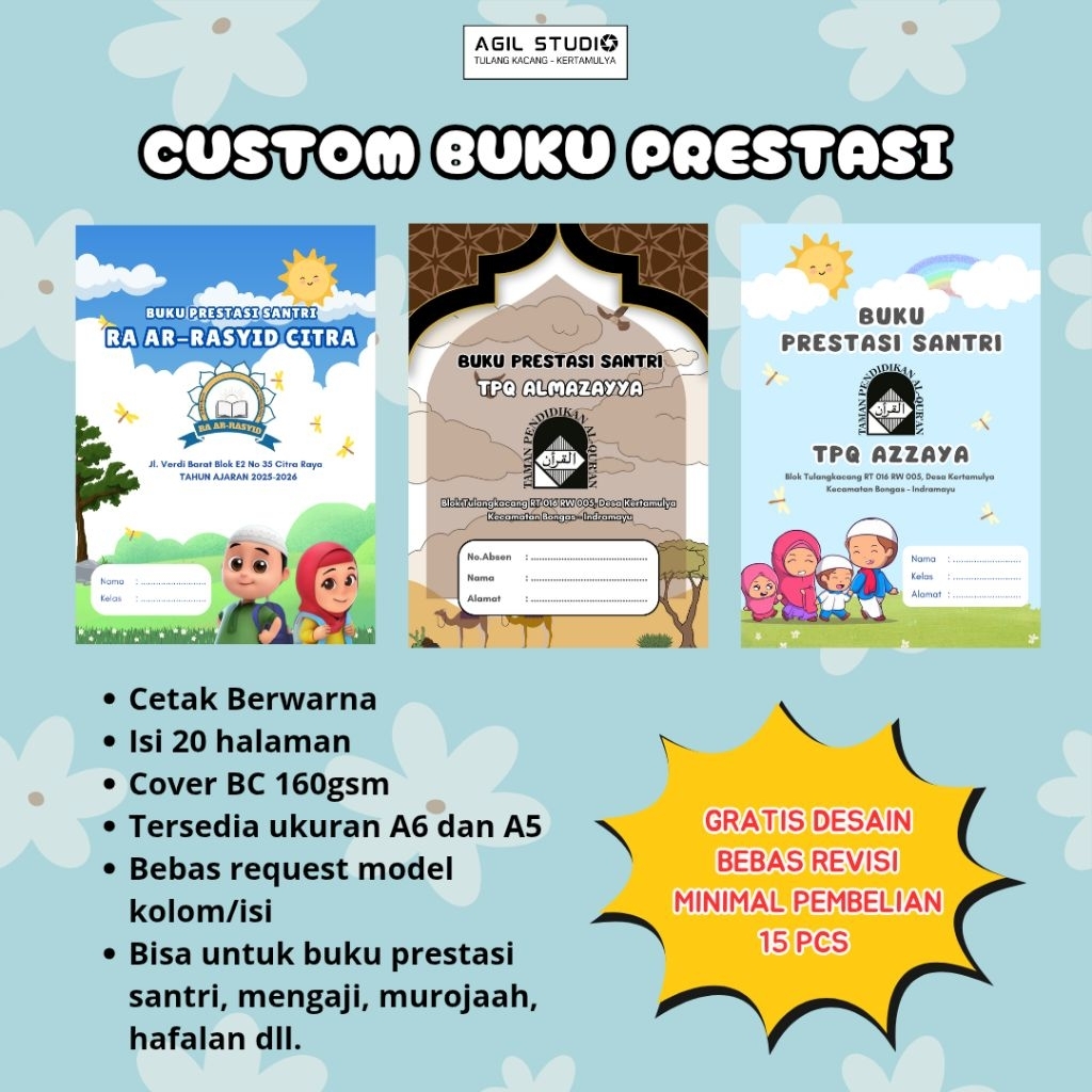 

Buku Prestasi Mengaji Iqro Alquran, Buku Hafalan/Tahfidz/Murojaah dll Custom