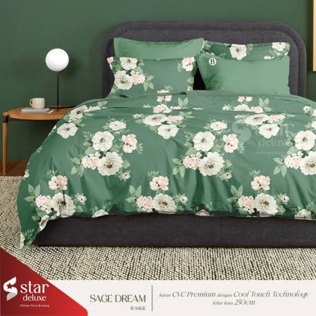 SPREI ANTI GESER SPREI(TANPA BC) KATUN CVC STAR KATUN LOKAL UK 90X200-200X200 MOTIF BUNGA SAGE DREAM