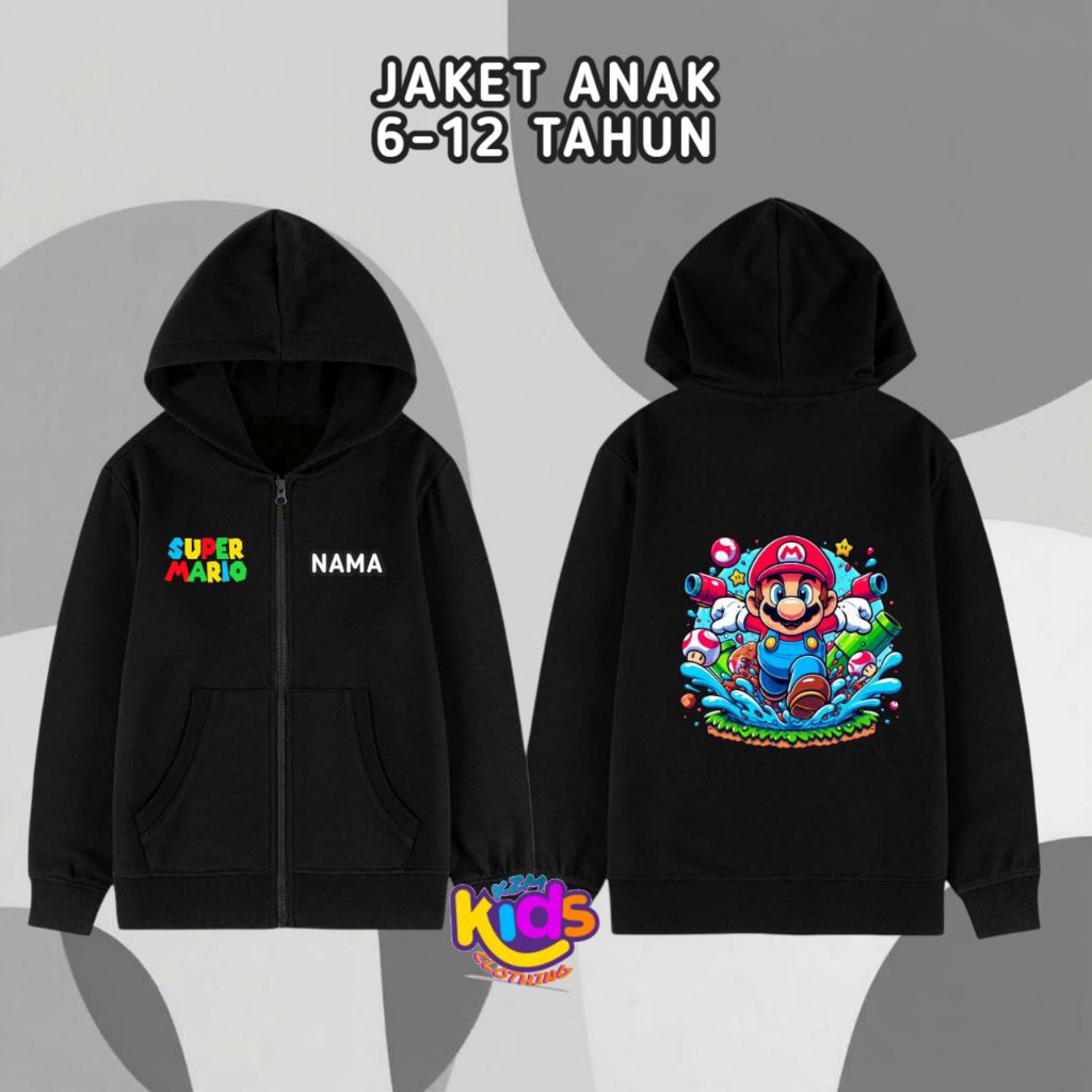 JAKET SWEATER HOODIE ZIPPER ANAK UNISEX GAMBAR SUPER MARIO / FASHION ANAK ATASAN COWOK KEREN USIA 6-