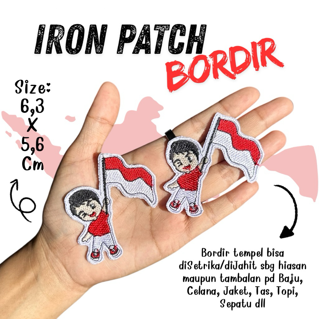 ( LGSNG SETRIKA BISA DIJAHIT ) Emblem Bordir Bendera Indonesia Iron Patch Bordir Patch Bordir Murah 