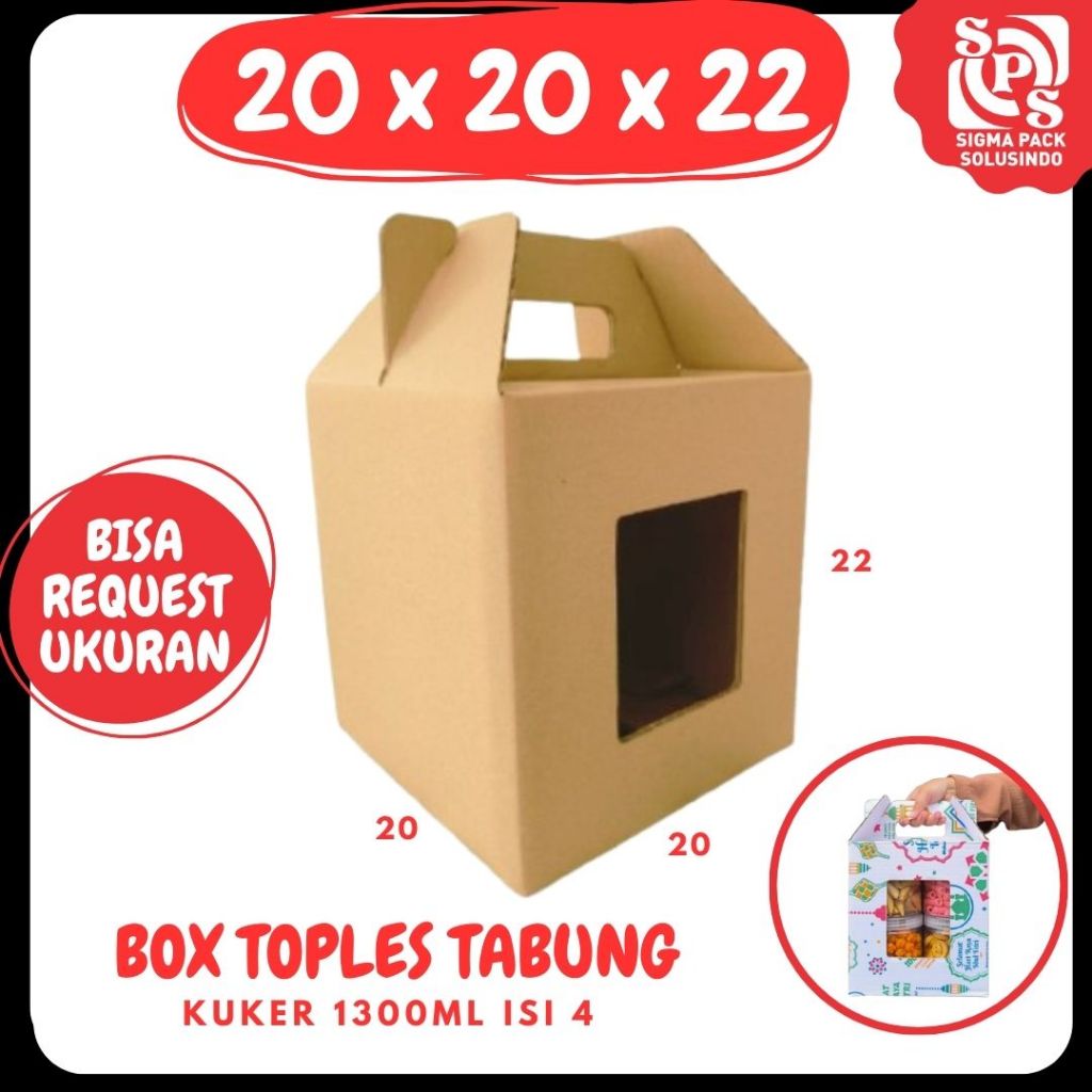 

Box 20x20x22 Jinjing (KUKER TOPLES JAR 500ml ISI 8) Kardus Idul Fitri Lebaran Hampers/Ied Mubarak/Box Boneka/Hampers Kue Kering