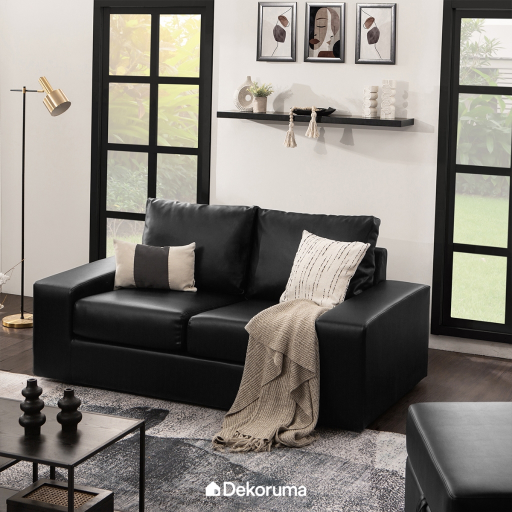 Dekoruma MICHI Sofa Tamu Bahan Kulit 2 Dudukan / Sofa 2 Seater Kulit - Hitam