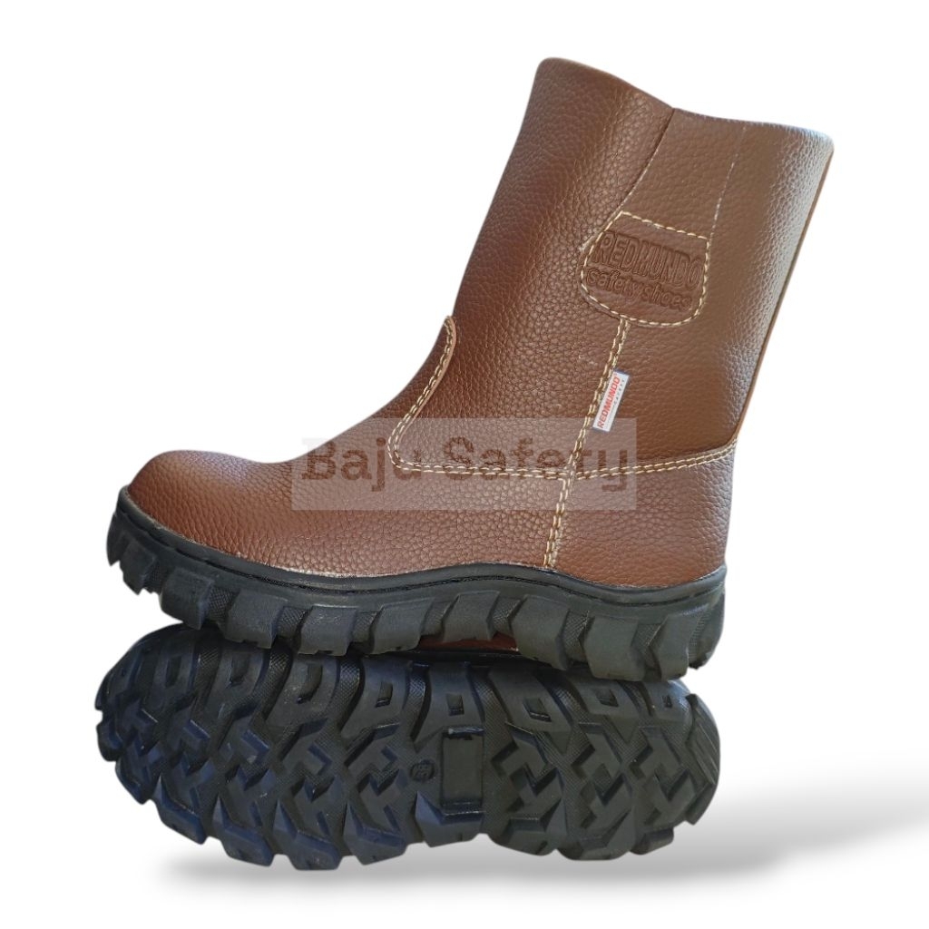 Sepatu Safety Boot REDMUNDO Coklat – Sol Karet Anti Slip & Anti Paku, Warna Coklat Stylish, Steel To