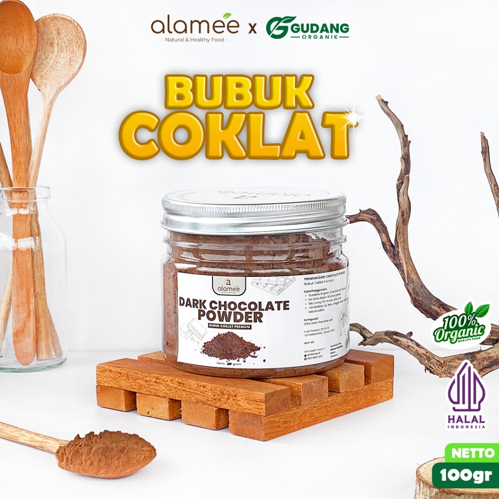 

ALAMEE Dark Chocolate Powder PREMIUM Minuman Bubuk Coklat Gluten Free Dark Cocoa Tanpa Gula 100gr