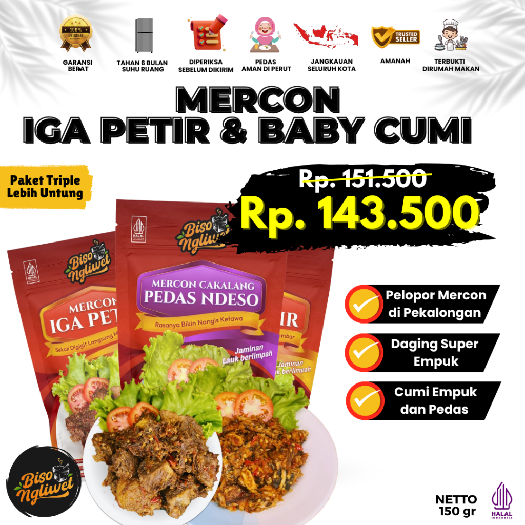 

Paket Tripel 2 Mercon Iga Petir Pedas dan 1 Mercon Cakalang Biso Ngliwet Sambal Lauk Siap Cepat Saji Daging Segar Makanan Instan Ikan Frozen Food