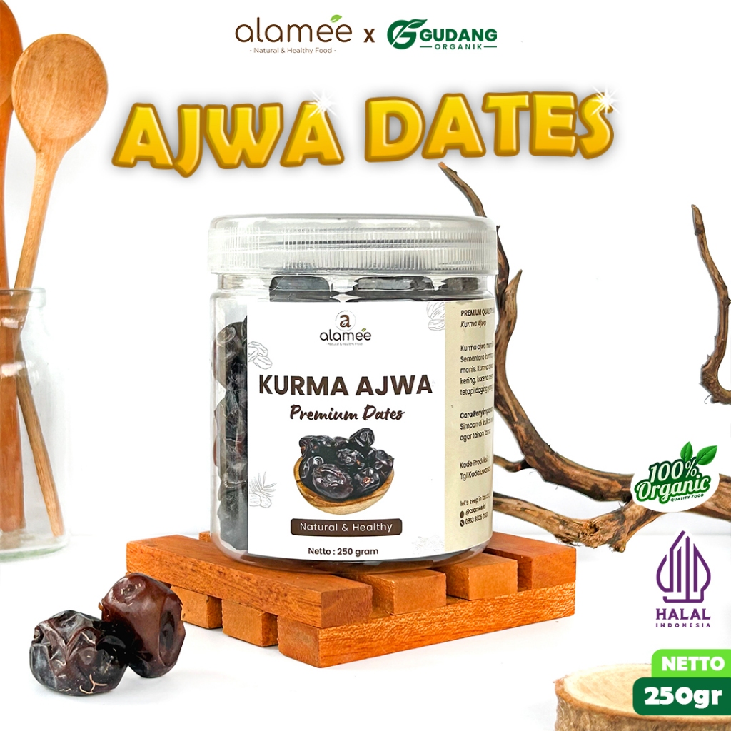 

ALAMEE Kurma Ajwa Madinah Dates Kurma Nabi Lembut Hight Quality 250g gudang organik