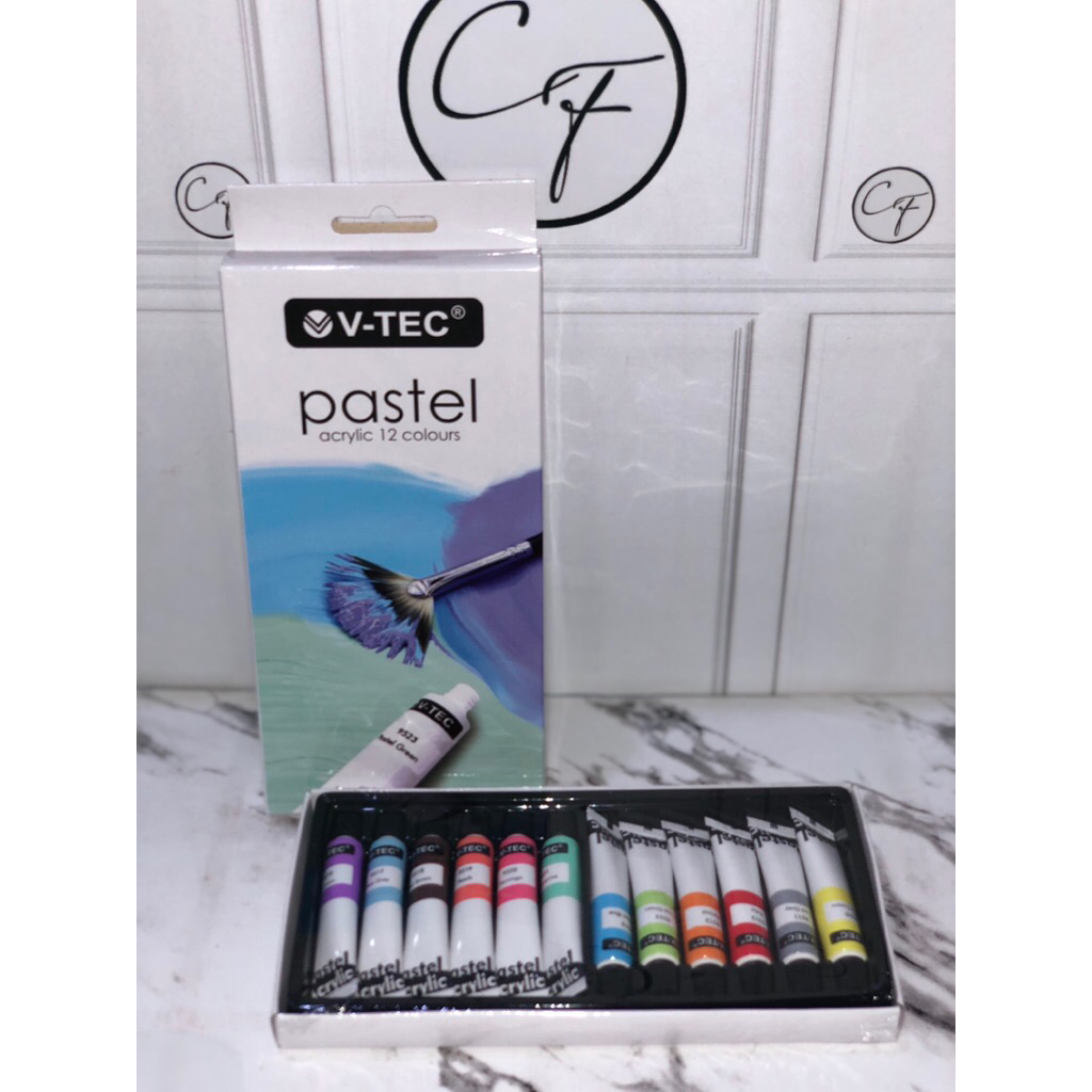 

N/A Cat Lukis PA-612 ACRYLIC Color Cat AKRILIK V-TEC 6 ML 12 Warna Set Paint PASTEL