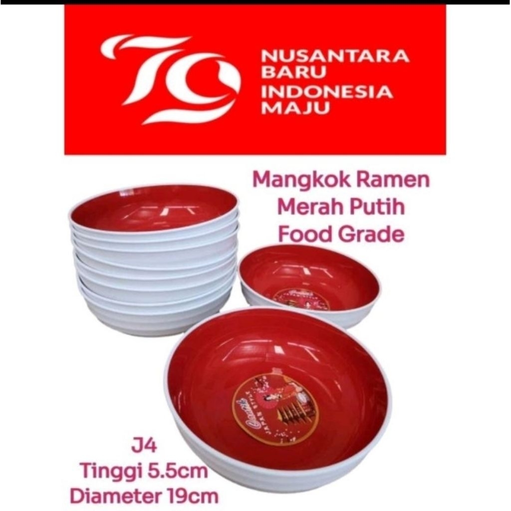 Mangkok Bulat Mangkok Ramen Great Merah Putih Plastik