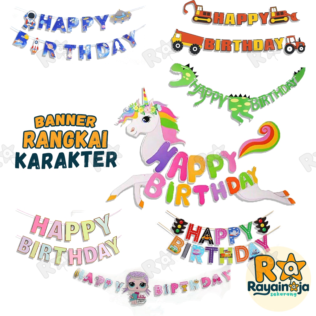 Rayain Aja - Banner Rangkai karakter Dinosaurus / Banner Traffic / Banner Unicorn / Banner Pastel / 