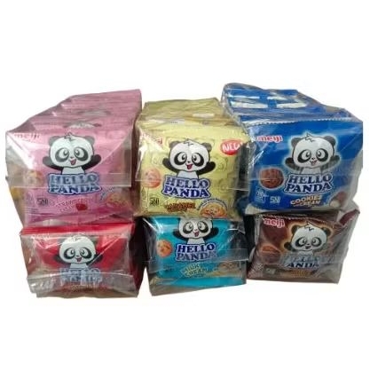 

camilan snack Meiji new hello panda @ 8gr per pack isi 10 bungkusVarian- strawberry cream- chocolate cream- milk cream- caramel cream- cookies cream- double choco