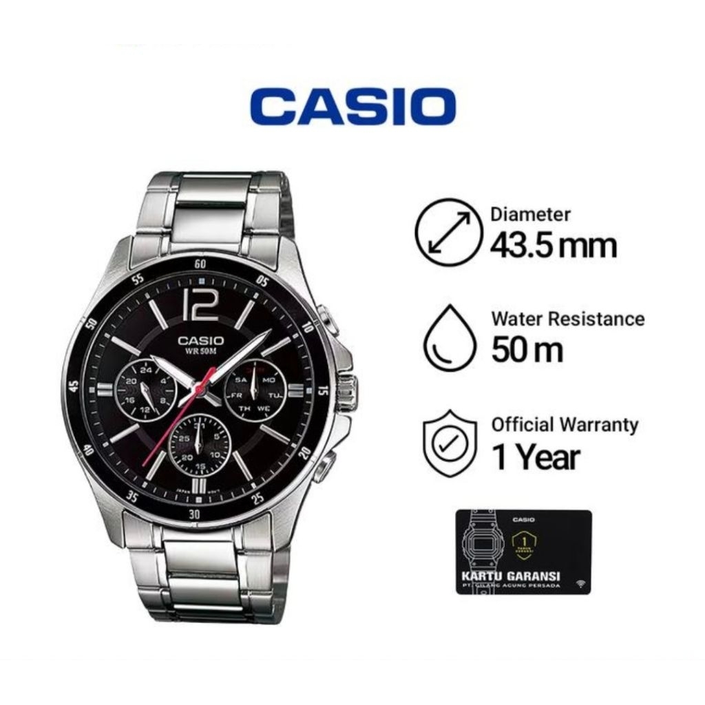 Casio Chronograph MTP-1374D-1A / MTP-1374D-1AVDF Jam Tangan Pria Original