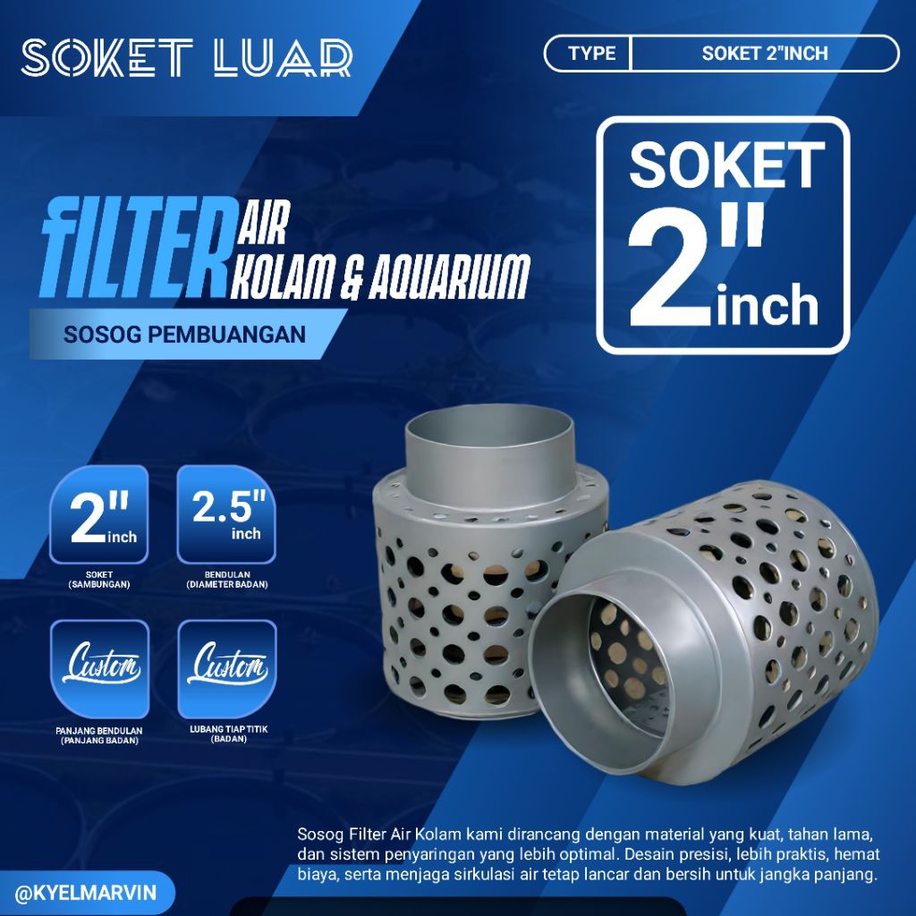 Pipa Filter Paralon 2" Inch (Soket Luar) Pembuangan Air Kolam Filter Pembuangan Kolam / Aquarium