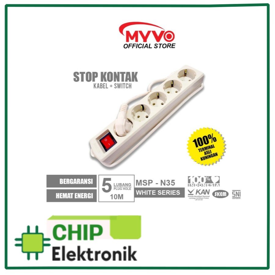 MYVO Stop Kontak 5 Lubang MYVO Stop Kontak Arde 5M 5L MSP-N35