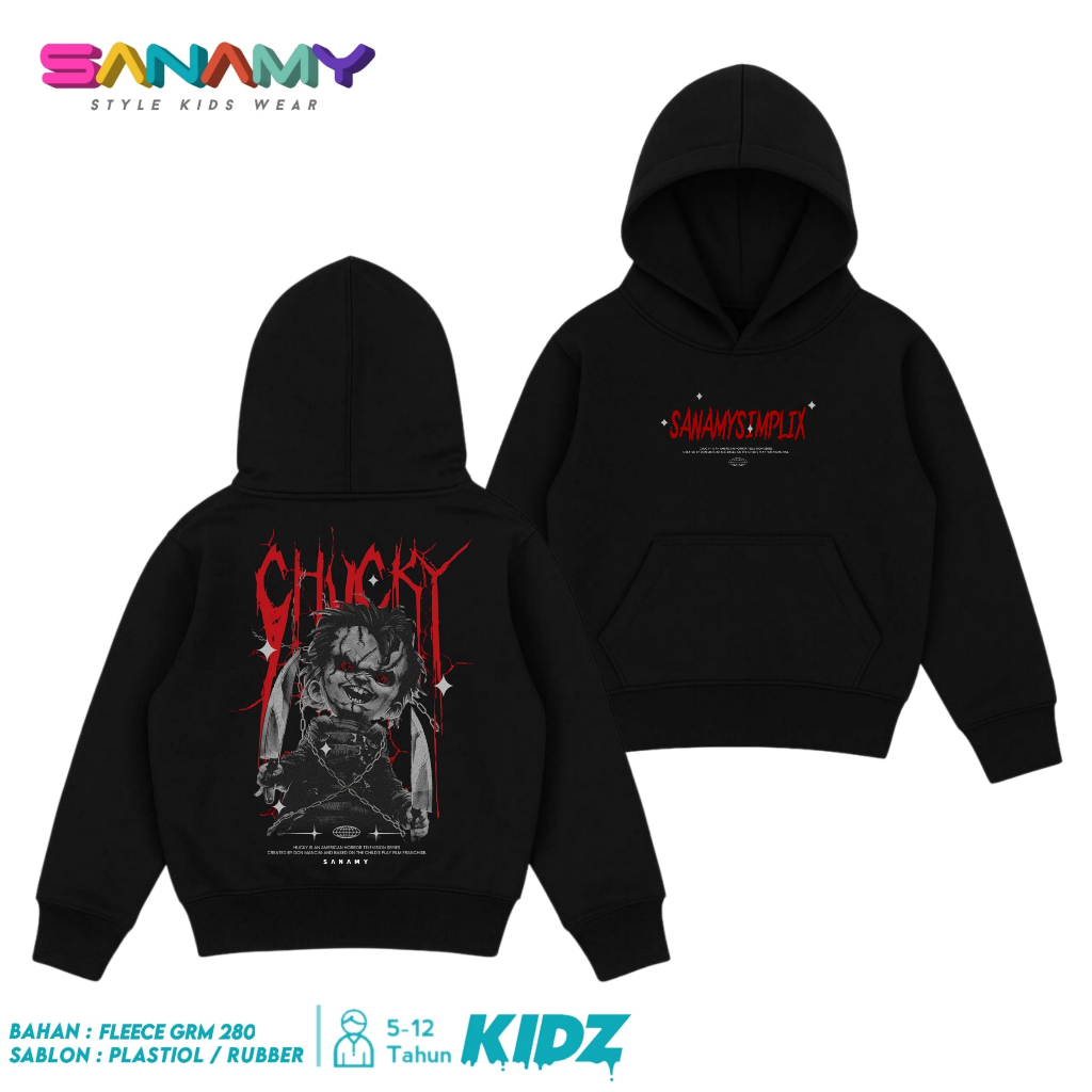Hoodie Anak Laki Laki Chucky Hitam Usia 7-12 Tahun Distro Fleece