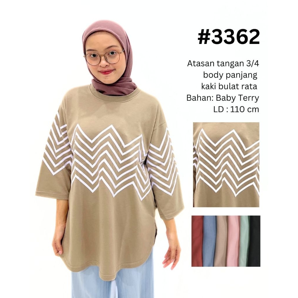 ATASAN KAOS WANITA OVERZIZ JUMBO LENGAN 7/8 MOTIF zigzag bebyterry super premium