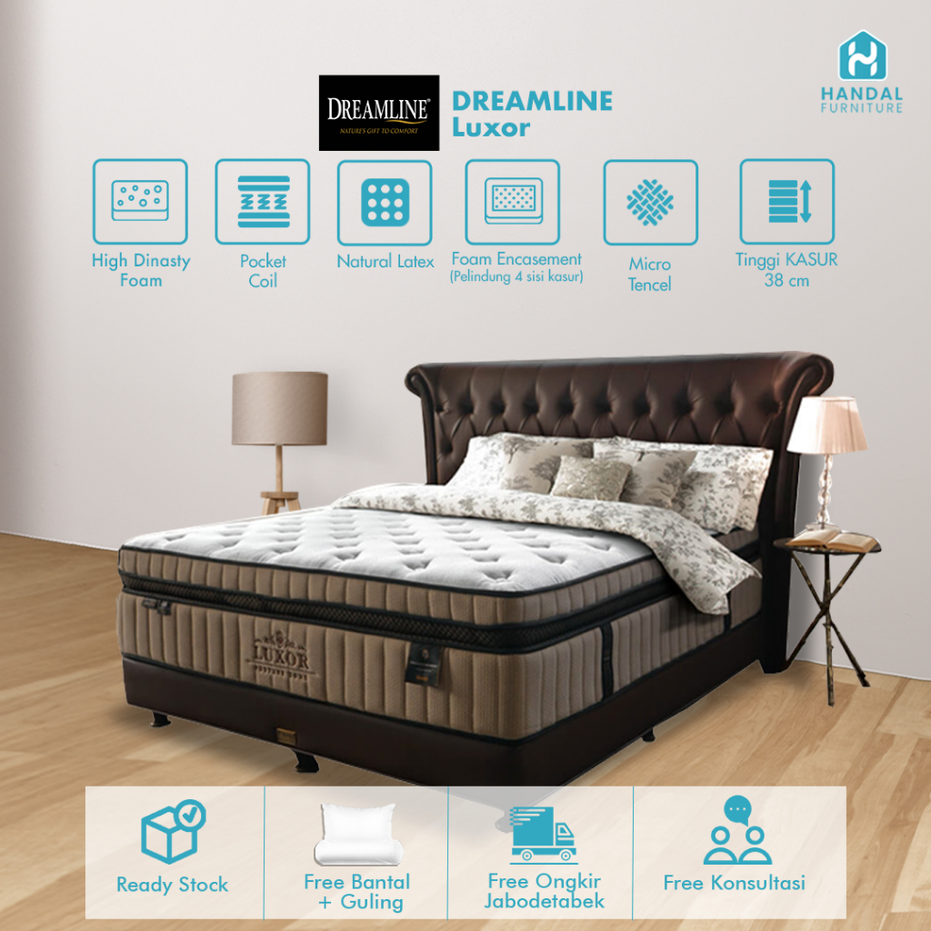 Kasur Springbed Dreamline Luxor Pocket Latex Anti Bakteri Anti Guncang Kain Halus Lembut Tebal 38cm 