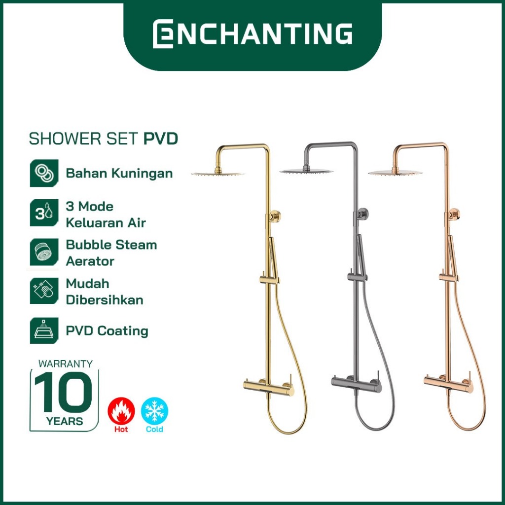 ENCHANTING Shower Tiang Set Kamar Mandi Kran Air Panas Dingin Material Brass Kuningan Brushed Gold R