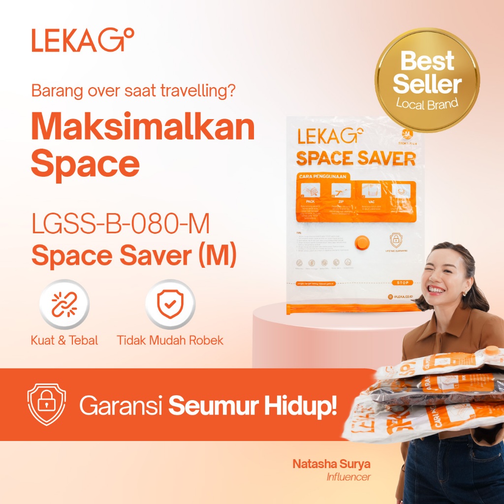 LEKA Go - Space Saver Size M - Plastik Vakum Kompresi Pakaian (Lifetime Guarantee)
