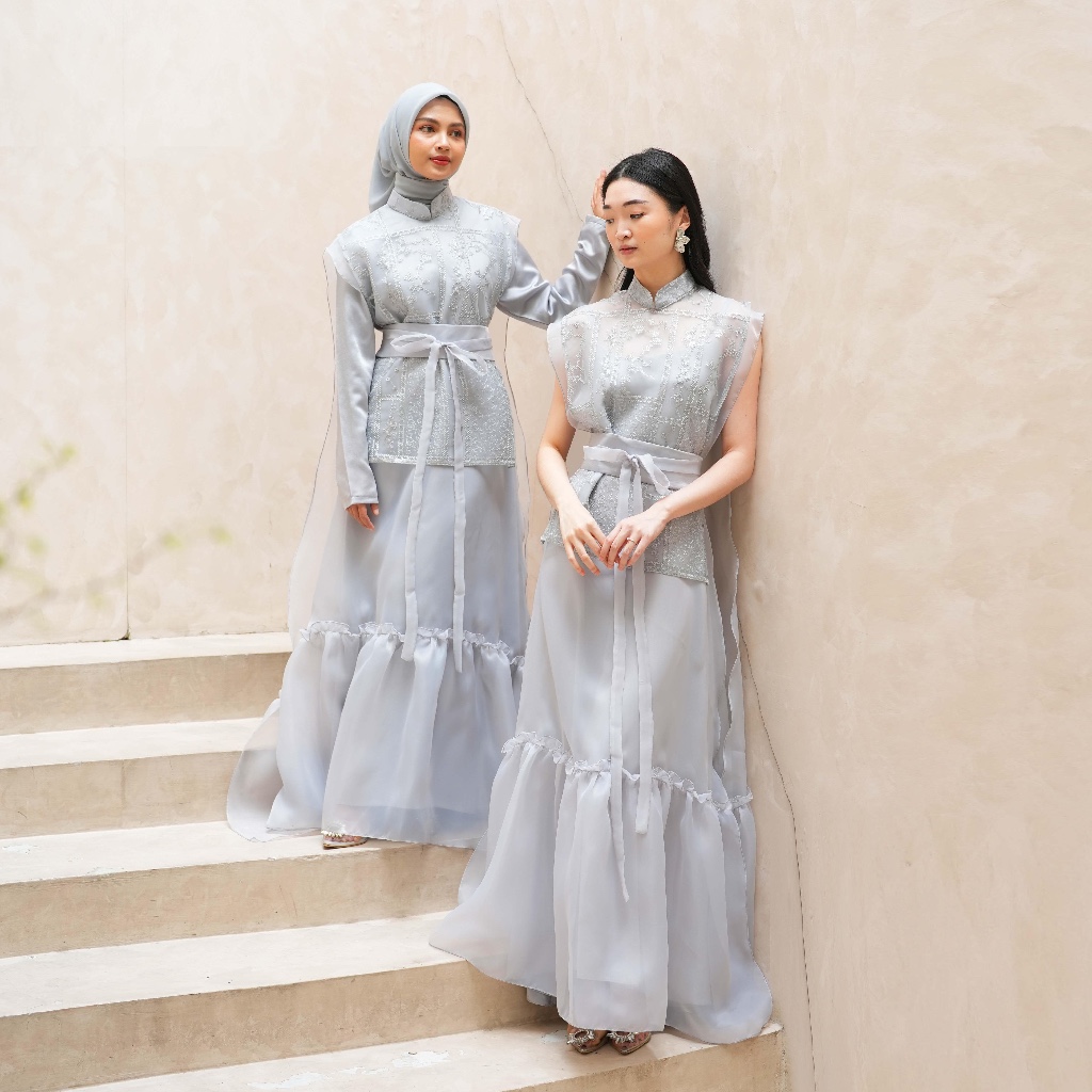 OFFICIAL CROI - Almira Set Dress in Pink, Nude & Silver in Hijab & Non-Hijab // dress pesta / hijabe