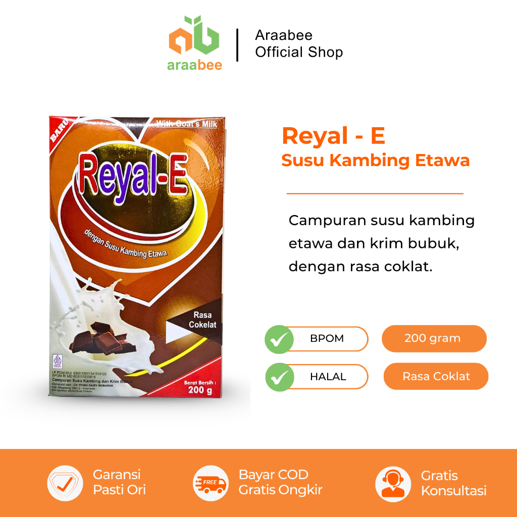 

Susu Kambing Etawa Bubuk Reyal E Rasa Coklat 200g Kemasan Box