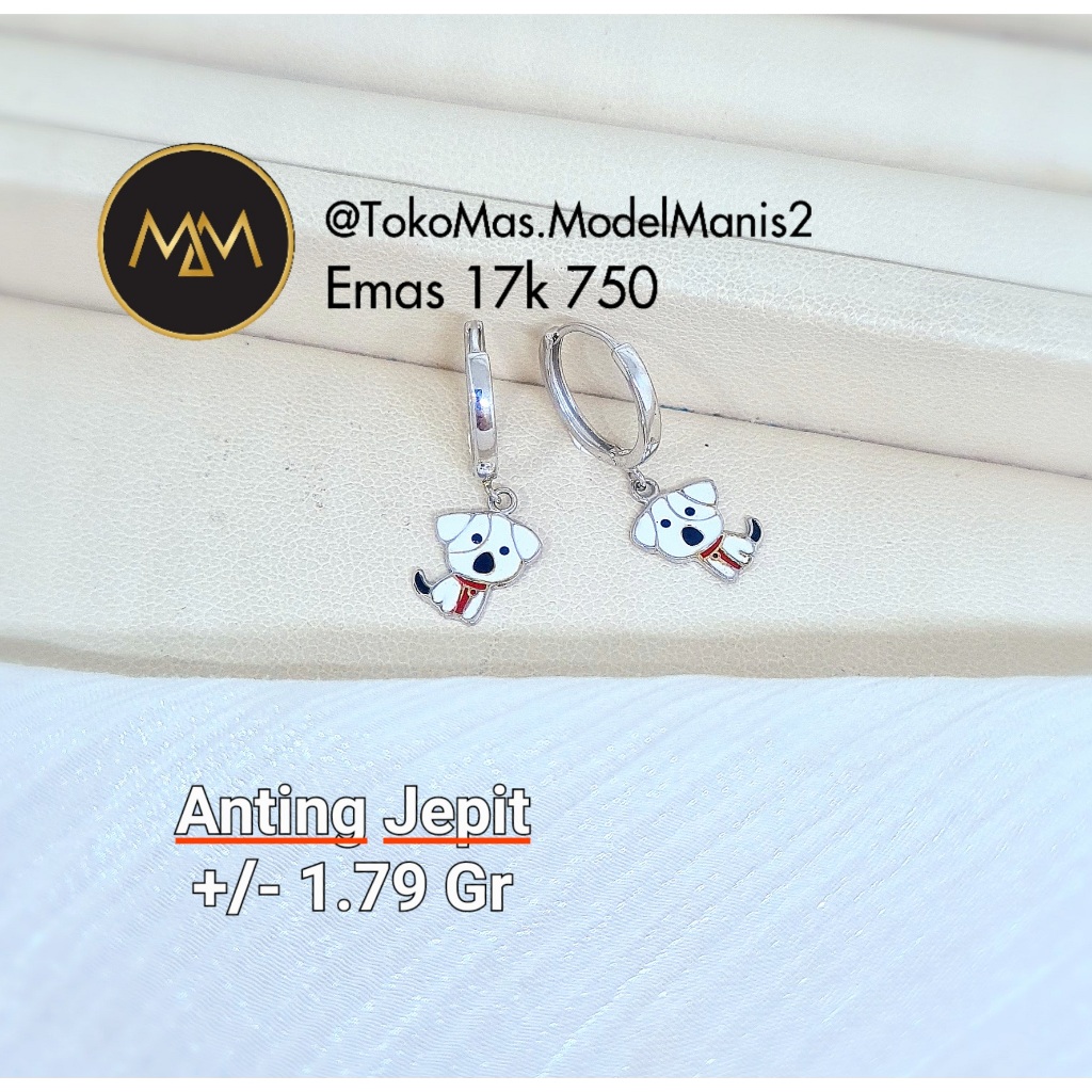 Anting Jepit Bulat Doggy Emas Putih 750 kadar 17k