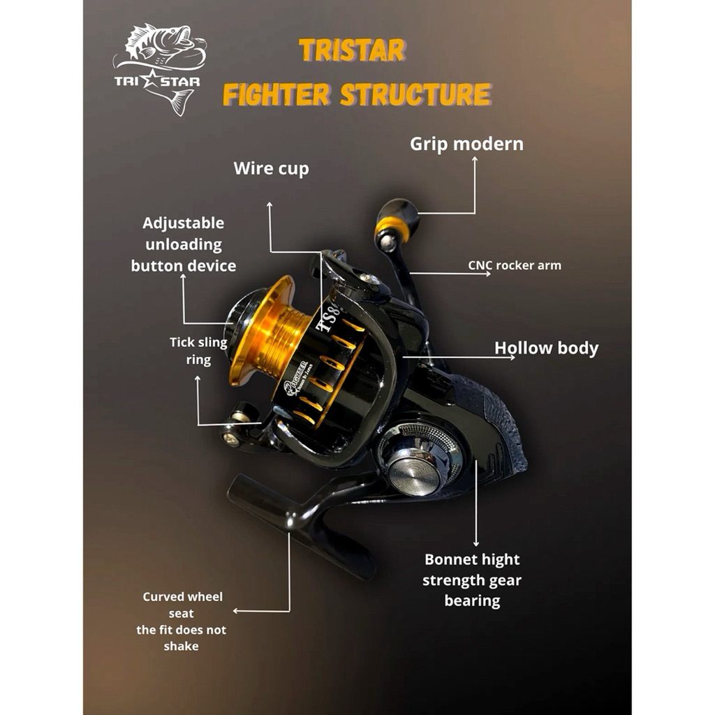 REEL SPINNING / REEL MINI TRISTAR FIGHTER 500-800 ( METAL SPOOL / POWER HANDLE )