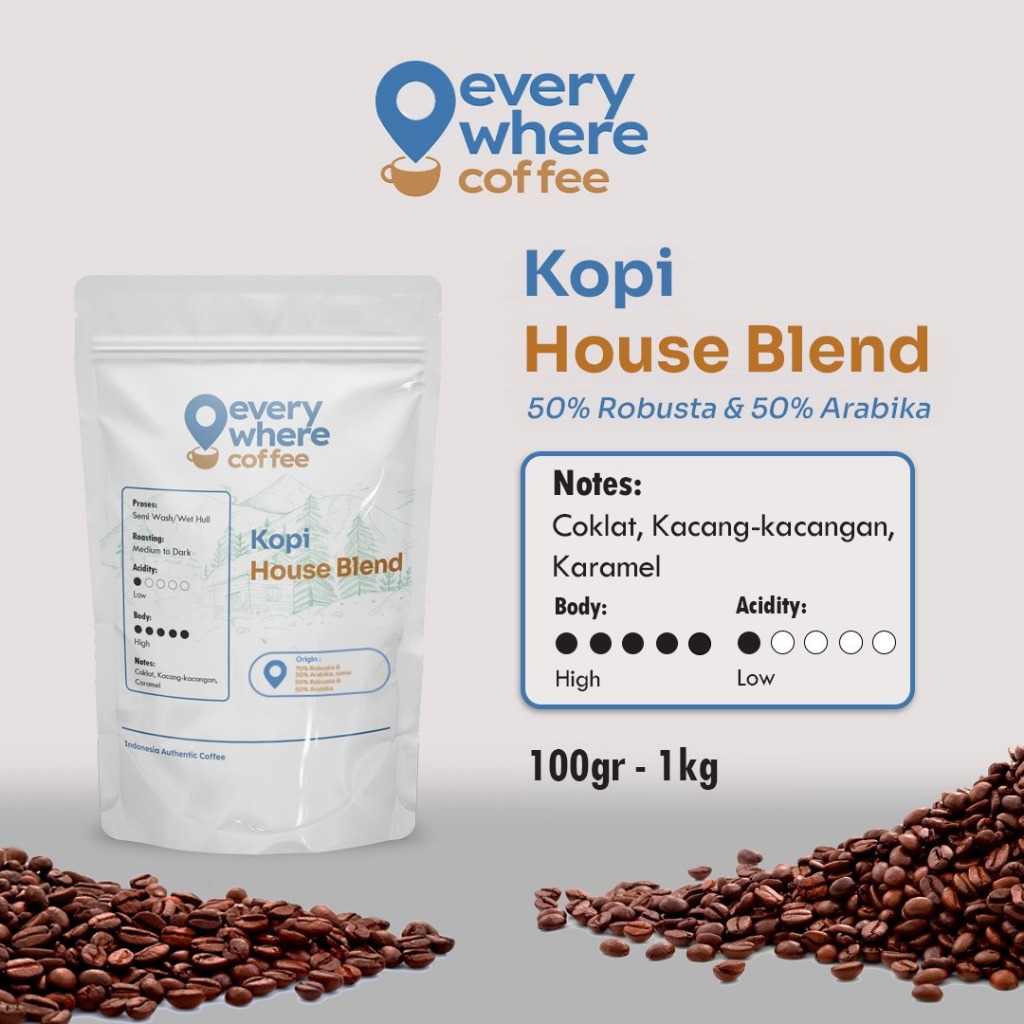 

Biji Kopi House Blend (Robusta 50%/Arabica 50%)