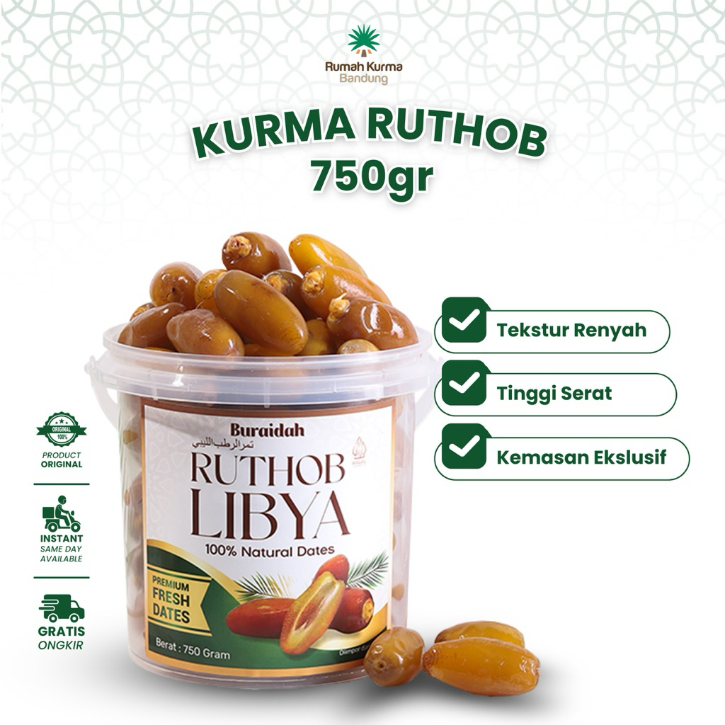 

Buraidah Kurma Ruthob Libya Ember 750 Gram Premium Fresh Kuning Basah Asli Madinah Promil