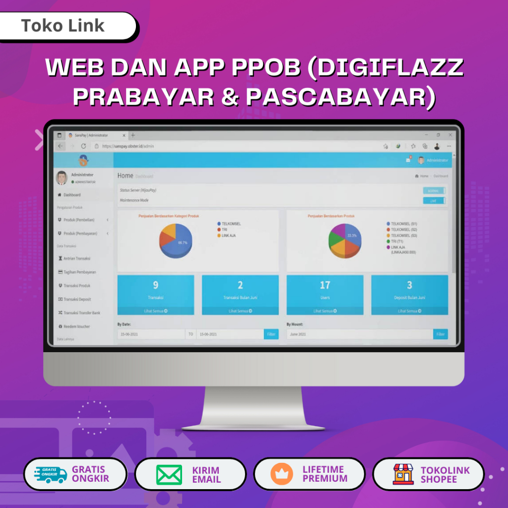 Web dan App SansPay PPOB (Digiflazz Prabayar & Pascabayar) FrameworkPHP Native (Prosedural)
